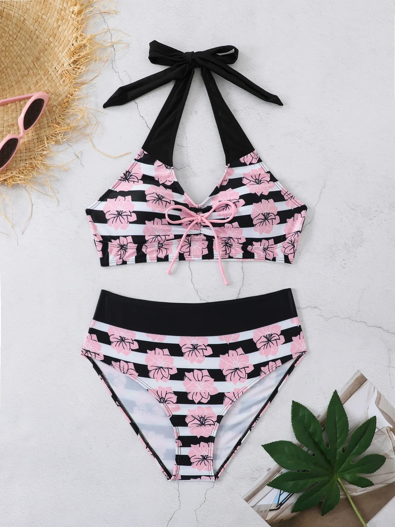 Sexy flor conjuntos de biquinis duas peças maiô vintage banho feminino biquini brasileiro cintura alta beach wear maiô 2025
