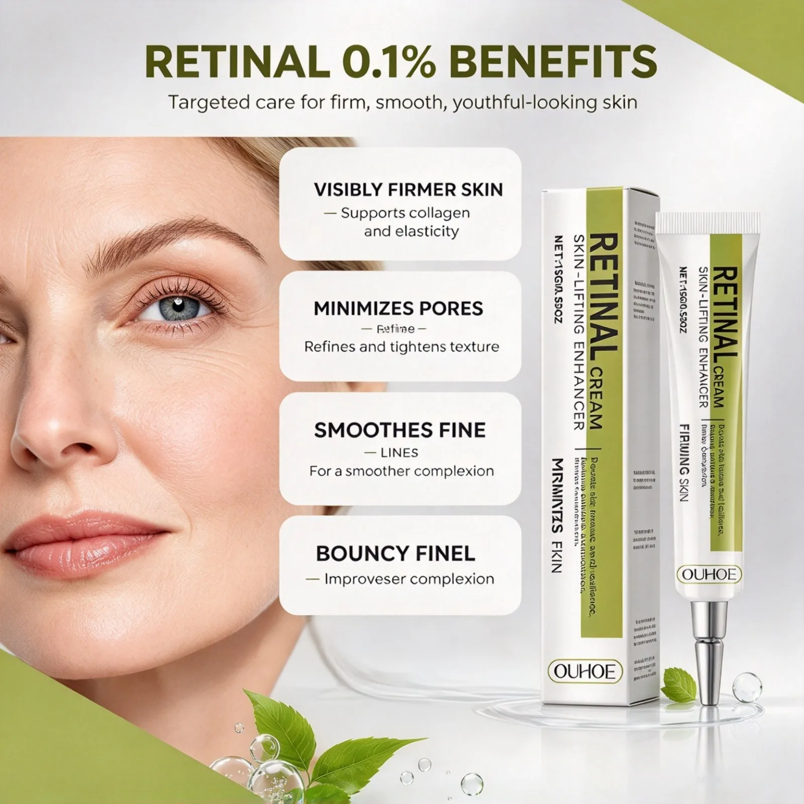 Retinal Face Cream 15g Improve Rough Texture Brighten Resilience Smooth Fine Lines 24H Moisture Gentle All Skin Types Daily Care