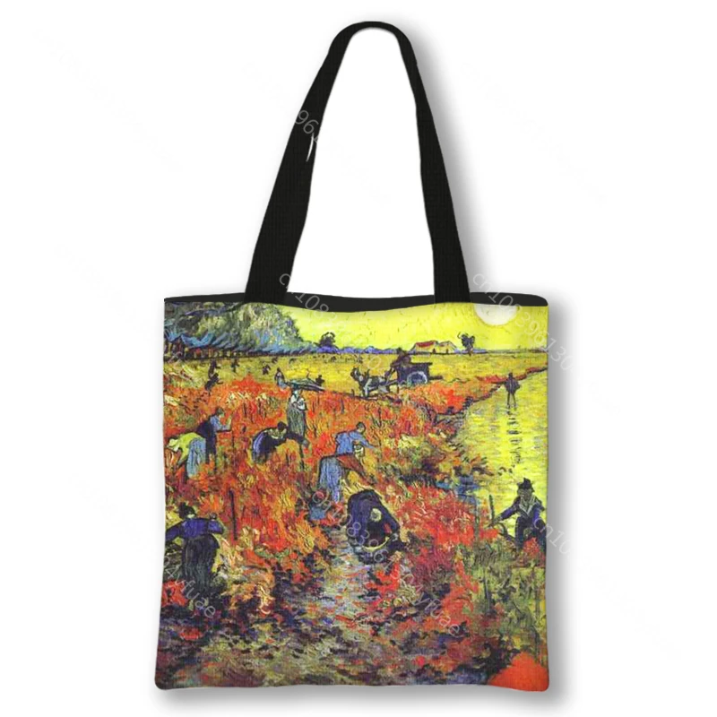 Oil Painting By Van Gogh Shopping Bags Blossoming Almond Tree / Starry Night Women Handbag Canvas Shoulder Bags Casual Totes