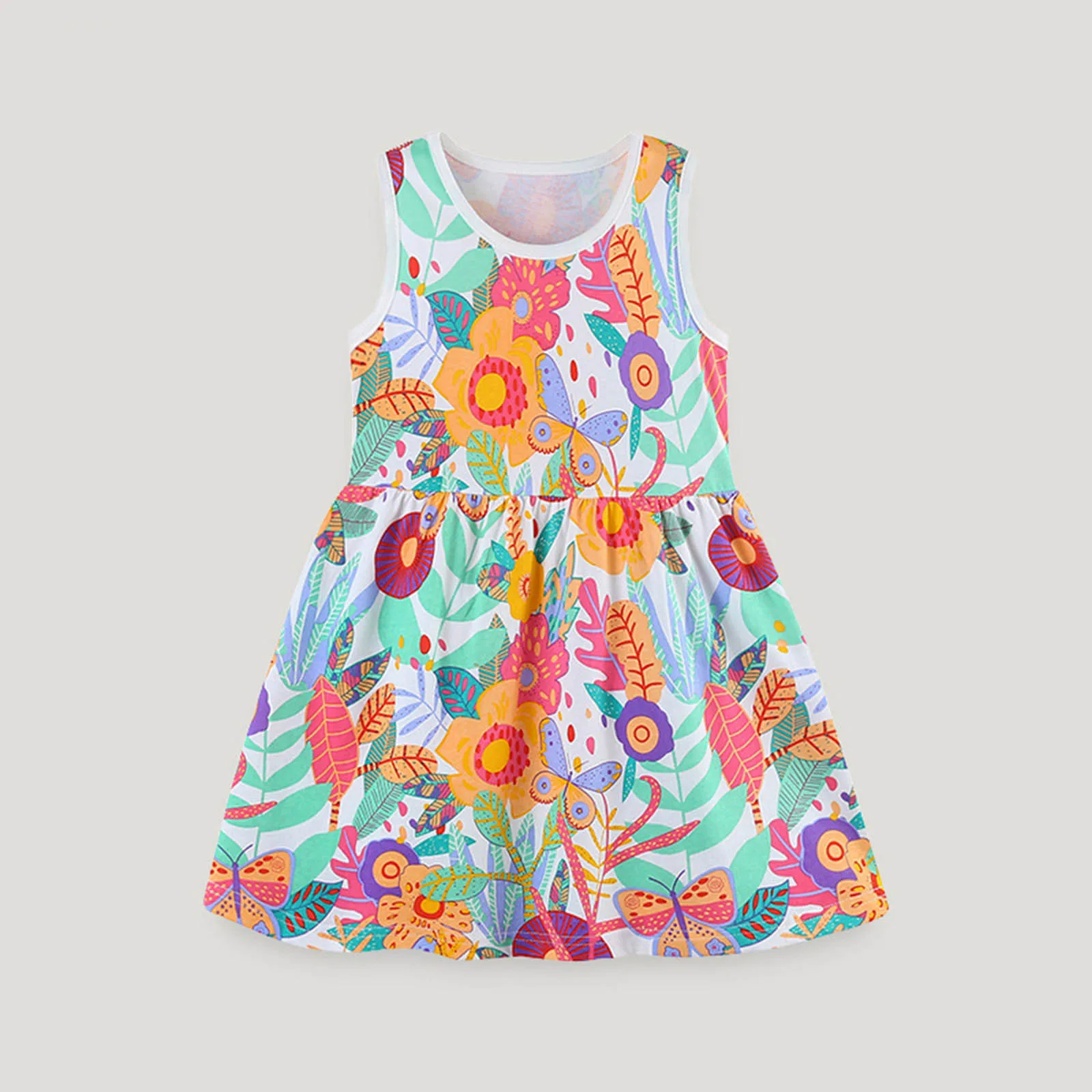 

2-7T New Arrival Baby Princess Dresses Summer Girls Party Dress Flowers Print Children's Sleeveless Vest Dresses Frocks Toddler