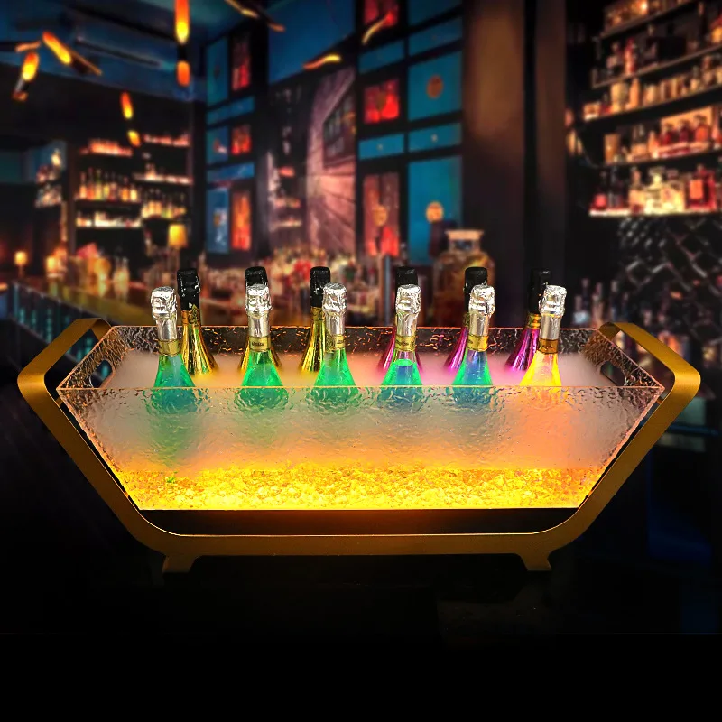 Metal frame acrylic transparent LED ice bucket plastic champagne cocktail trough bar KTV luminous ice