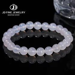 JD 7A Natural White Agate Strand Bracelet Women Men Round Bead Stretch Energy Yoga Bracelet 6 8 10 12mm Meditation Yoga Jewelry