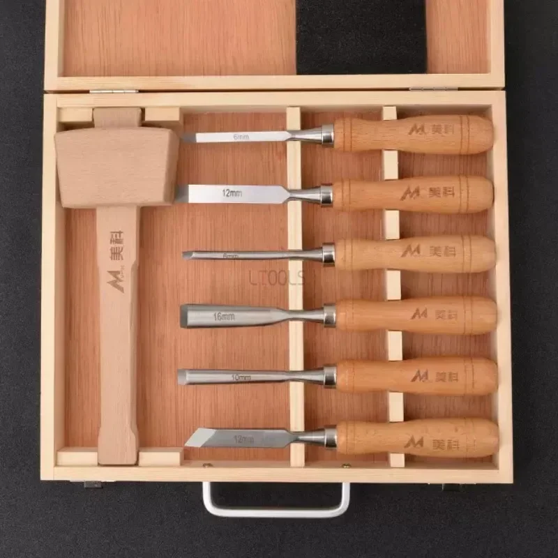 Carving Knife Set with 1pc Wooden Hammer and Box Carpentry Carving Chisel Woodworking Sculptural DIY Cutter Hand Woodcut Tools