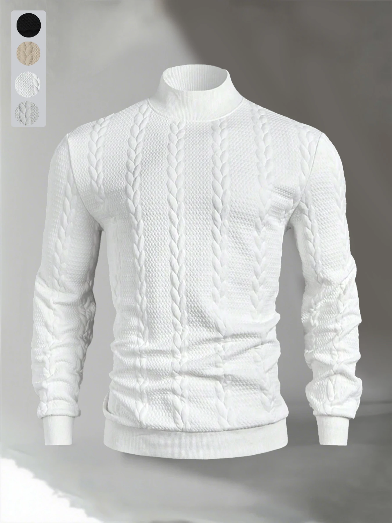 Men's Spring Autumn Casual Pullover Fashion High Neck Hoodie Solid Color Knitted Jacquard Sweater Round Neck Long Sleeve Tops