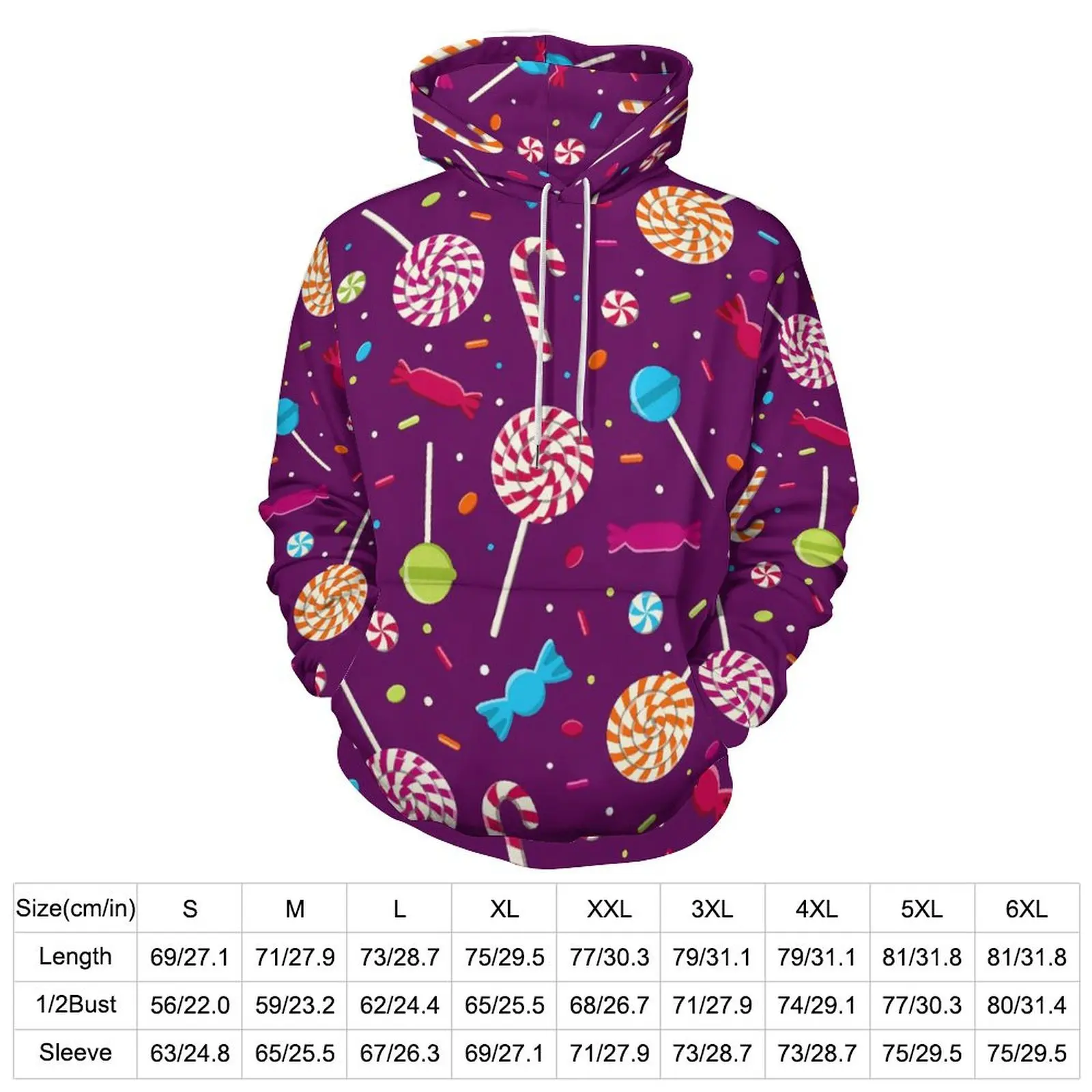 Candy Print Casual Hoodies Sweet Tooth Aesthetic Design Loose Hoodie Winter Long-Sleeve Classic Oversized Hooded Sweatshirts