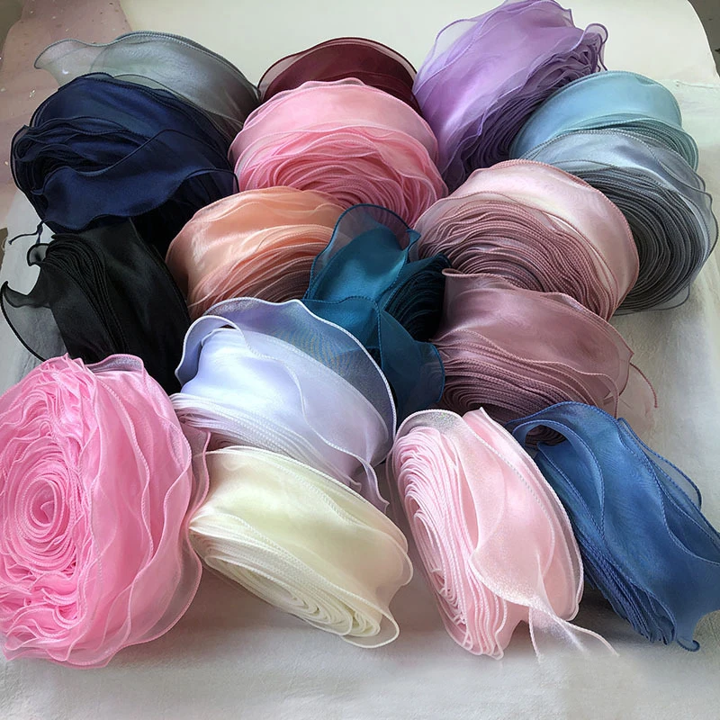 5.5CMx5M Fishtail Yarn Bouquet Gift Packaging Material Ribbon Yarn Wave Sheer Chiffon Organza Ribbons Wedding Party Decor Lace