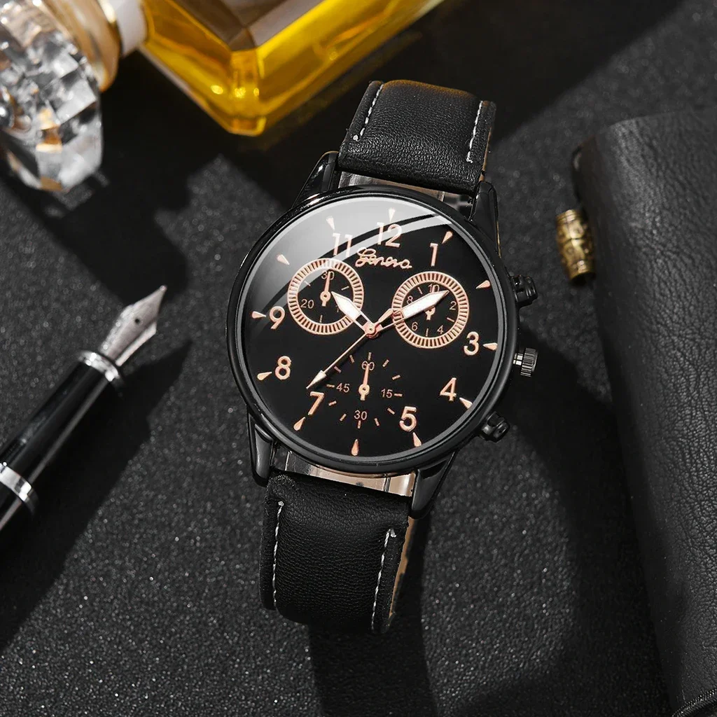Luxus geschäft 2 stücke uhren setzen Männer lässig Mode Uhr männlich Leder armband Quarz Armbanduhr Mann schwarz 2022 relogio reloj
