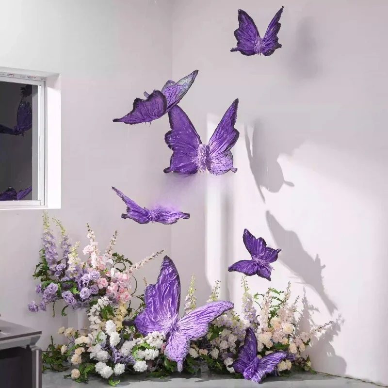 

Purple butterfly decoration hanging butterfly three-dimensional simulation paper art flower props fake flower wedding stage