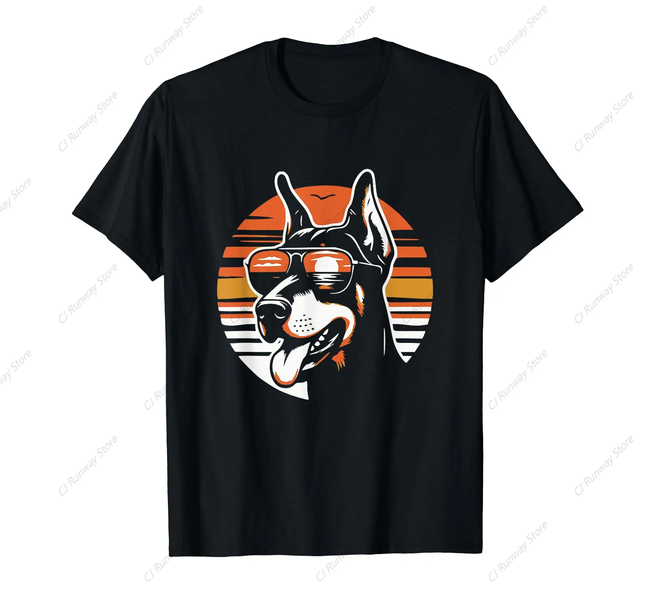 Retro Doberman Dog Wearing Sunglasses Graphic Design T-Shirt