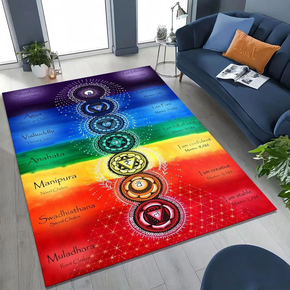 

Bohemia Yoga chakra Mandala Spirit Meditation Rug for Bedroom Living Room Sofa Home Doormat Decor,Large Kids Non-slip Floor Mat