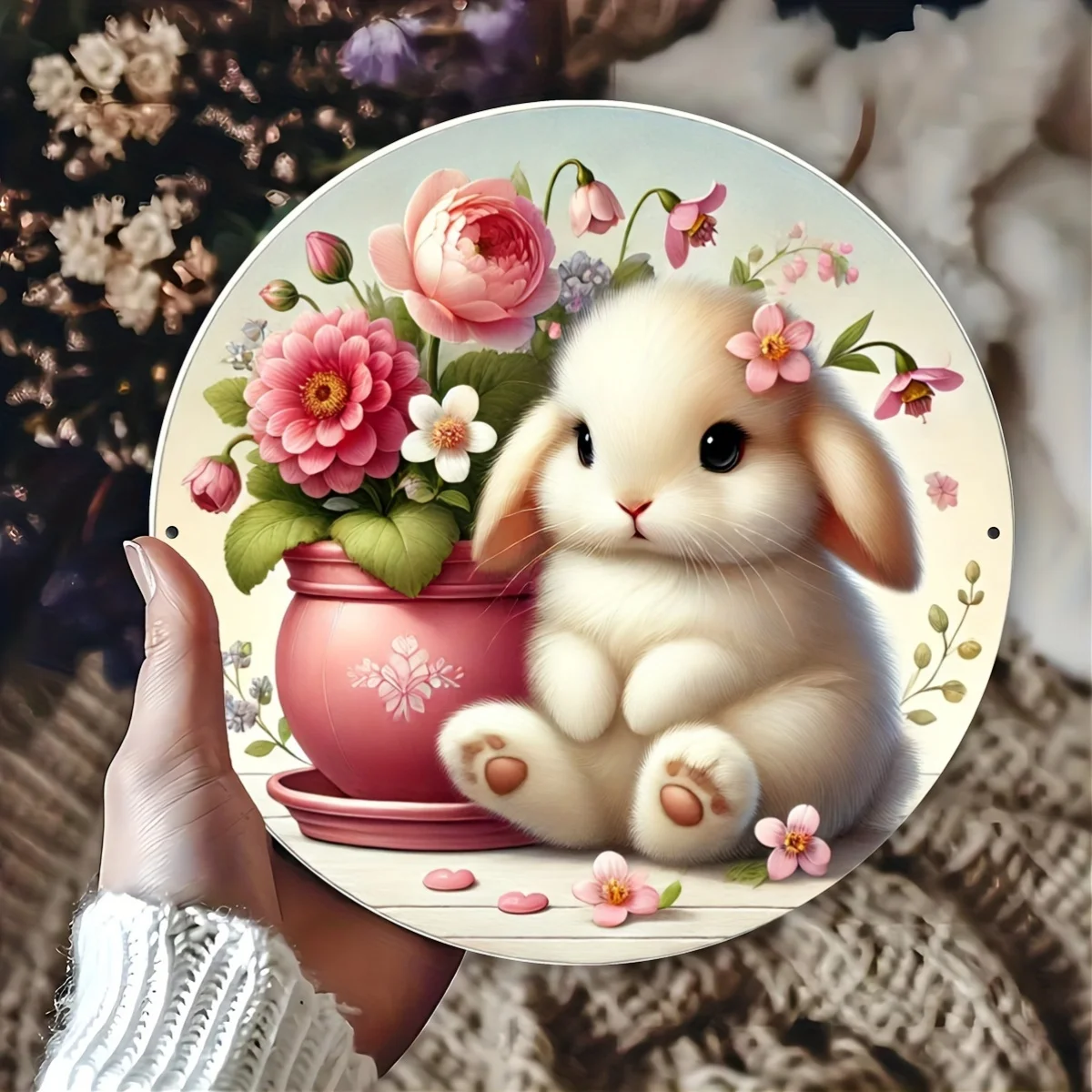 لافتة ألومنيوم لإكليل سلة أرنب عيد الفصح الريفي - لوحة معدنية لديكور المنزل والحرف الفنية ومستلزمات القصاصات #5