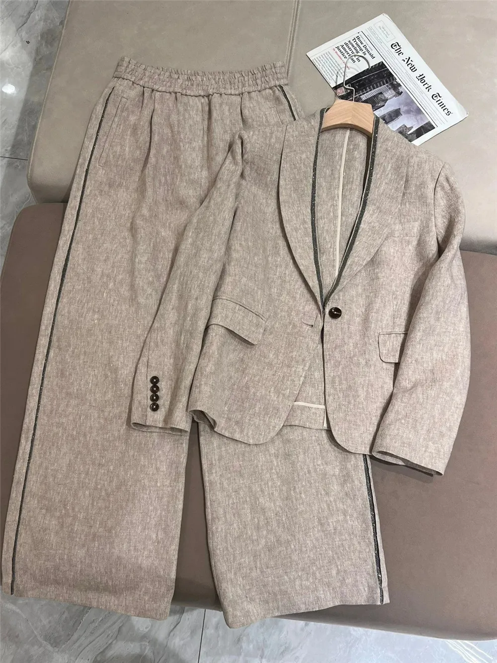 High Quality Linen Blazer Jacket Pants Suit Sets 2024 Spring new