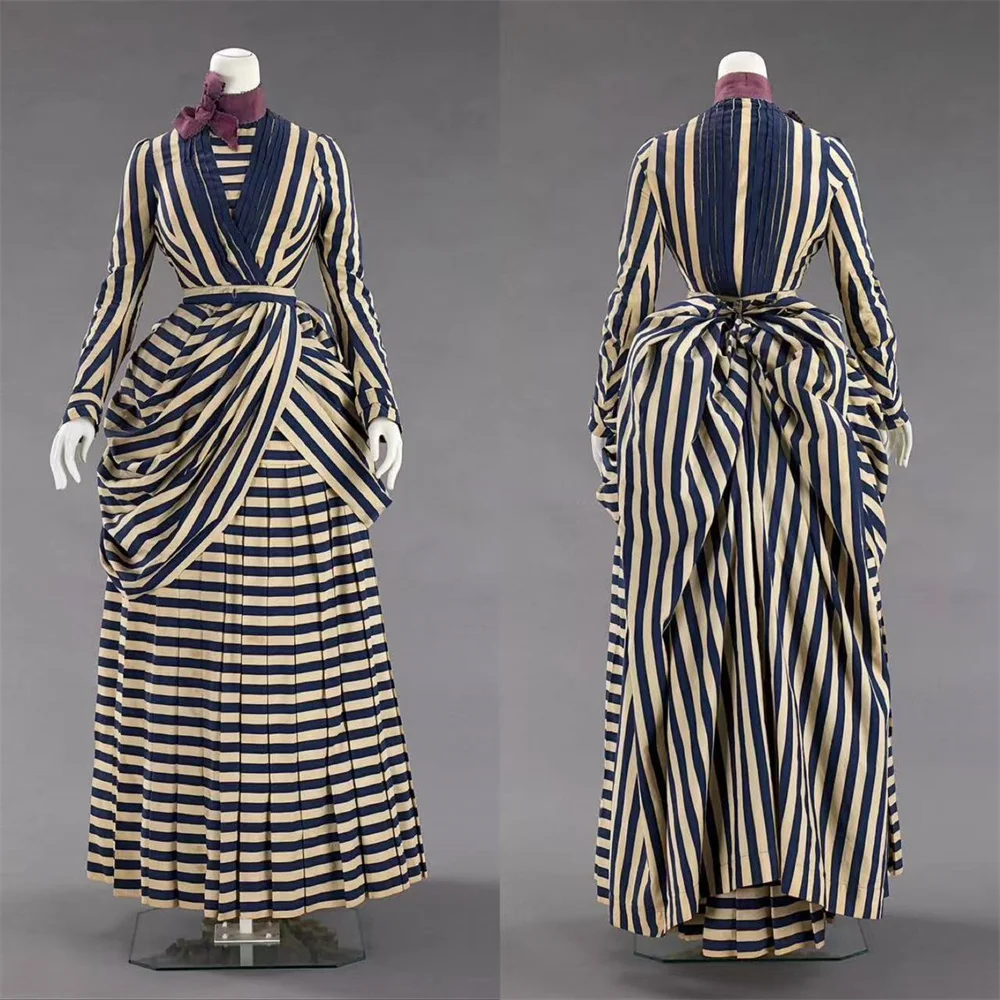 

Костюм для бала в викторианском стиле 1885-х годов с полосатым узором, вдохновленный южноамериканскими моделями времен Гражданской войны, эдвардианский костюм, платье для косплея в стиле герцогини, костюм для музыкального театра