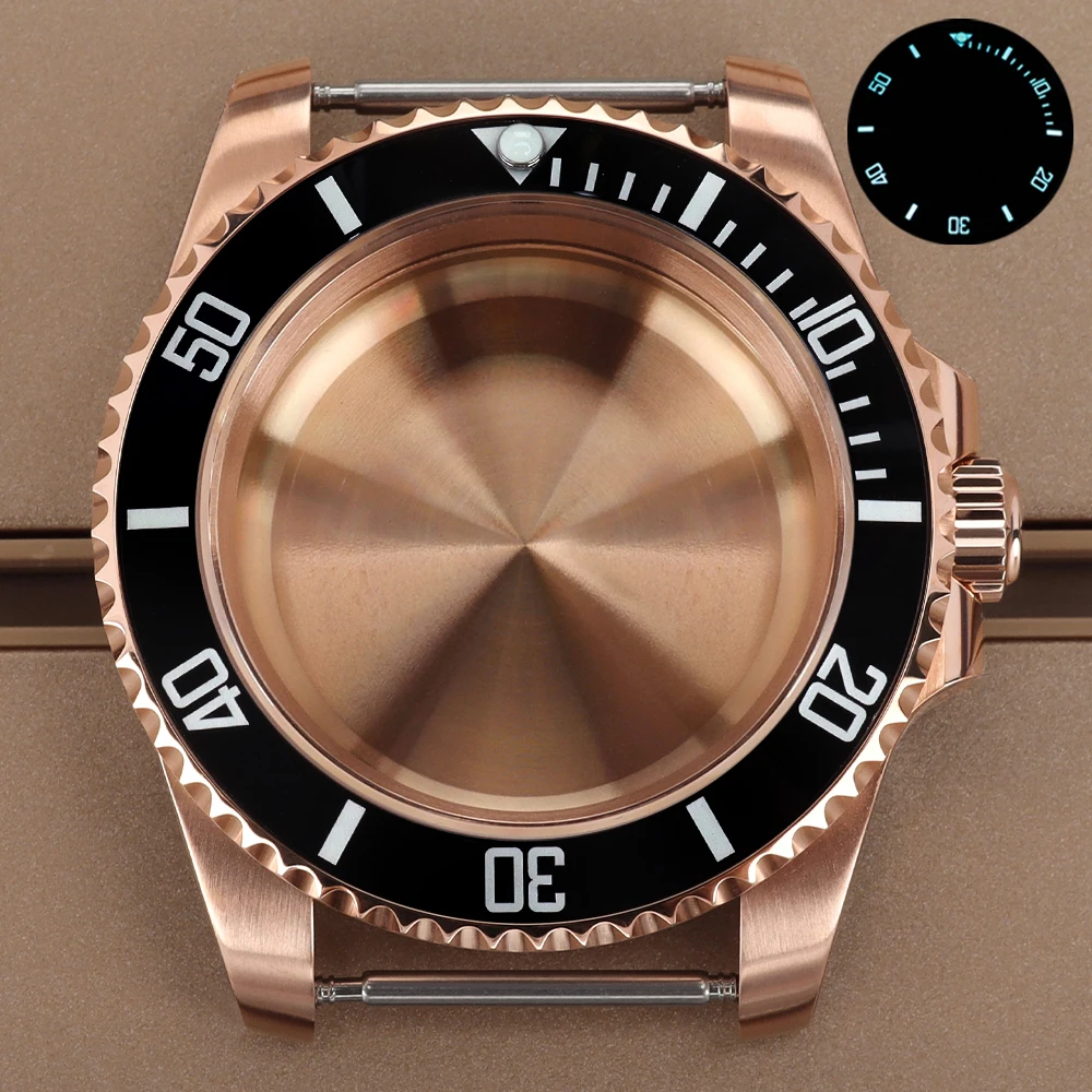 

All Rose 40mm Women's SUB Watch Cases C3 Luminous Bezel For Seiko NH35 NH36 NH38/34 4R36 Miyota8215 ETA2824 Sapphire Glass 20ATM