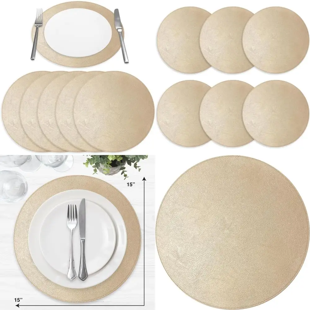 

Набор из 6 круглых 15-дюймовых салфеток из искусственной кожи — термостойкие, нескользящие, моющиеся для столовой в помещении и на открытом воздухе