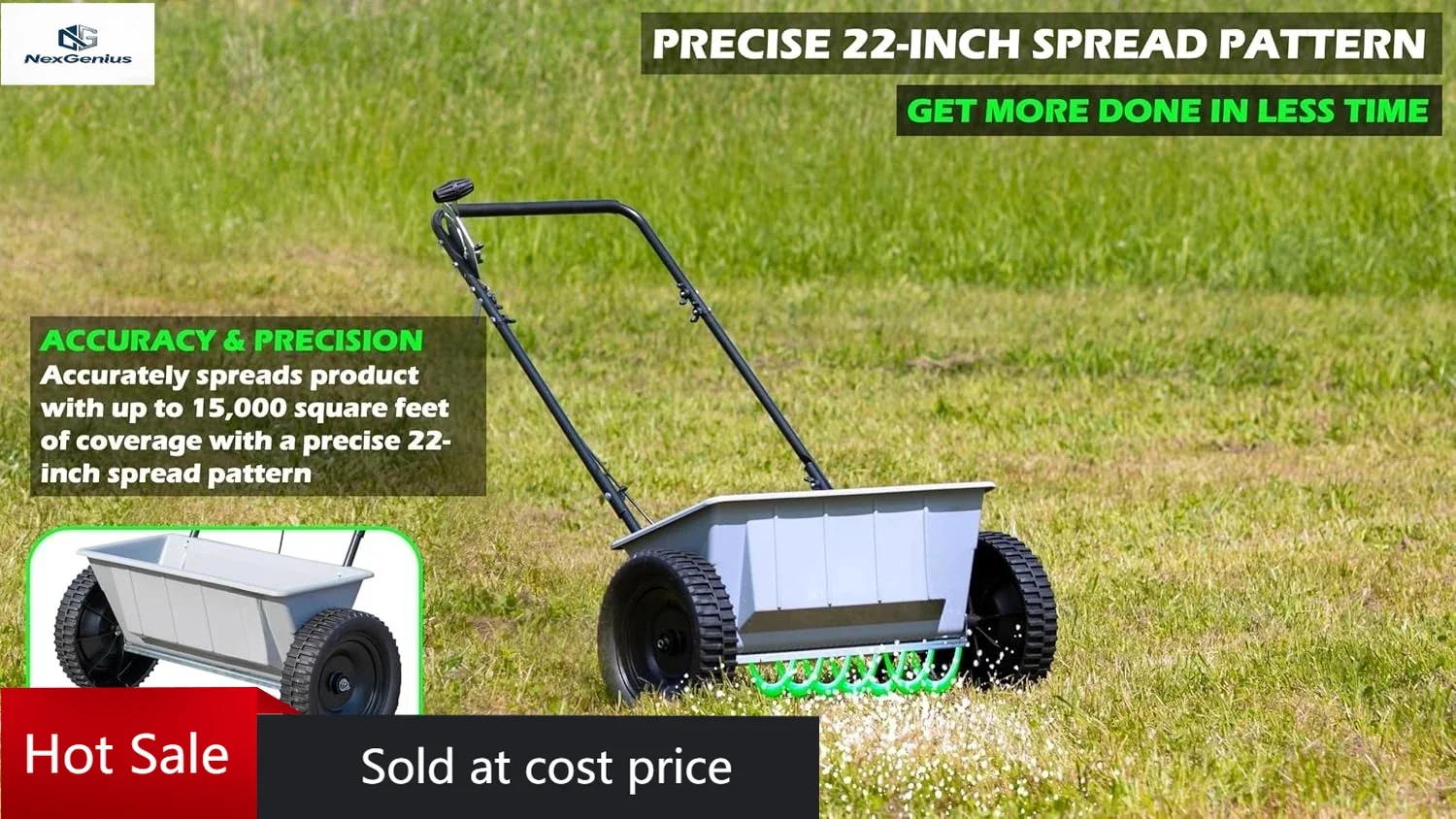

WaterproofYard Commander - 60 LB Walk-Behind Push Drop Spreader - Holds Up to 15,000 SQFT of Product - Great for Applying Fert