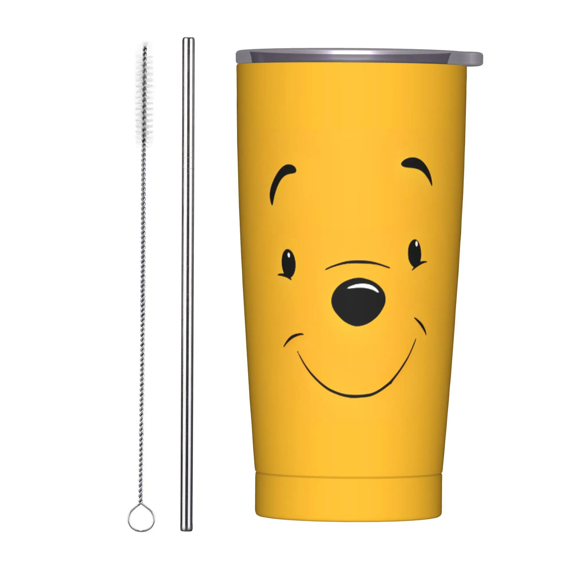 

Happy Bear Face Winnie the Pooh Tumbler Vacuum Insulated Coffee Cups with Lid Straw Smoothie Tea Mug Spill Proof, 20oz