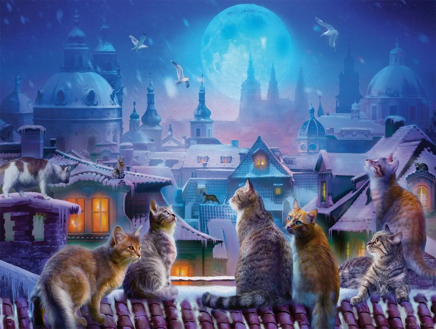 

Moon Night Kitten Party Jigsaw Puzzle 300/500/1000Pcs Wooden Puzzle for Bedroom Gameroom Livingroom Decor Holiday Birthday Gift