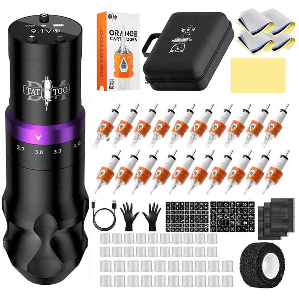 

DM Wireless Tattoo Machine Kit Adjustable Stroke Tattoo Pen 1500mAh Powerful Customized Low Noise Motor For Permanent Makeup