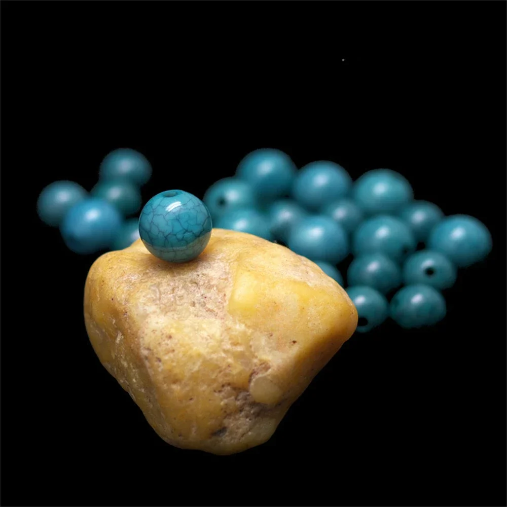 Imitation Amber 6-14mm Blue Beeswax Turquoise Round Loose Beads for Jewelry Making DIY Bracelets Necklace Cracks Starry Moon