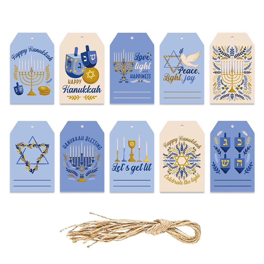 Hanukkah Hanging Cards Decorative Gift Tags Jewish Holiday Greeting Card Happy Hanukkah Ceiling Sign Decorations 10pcs