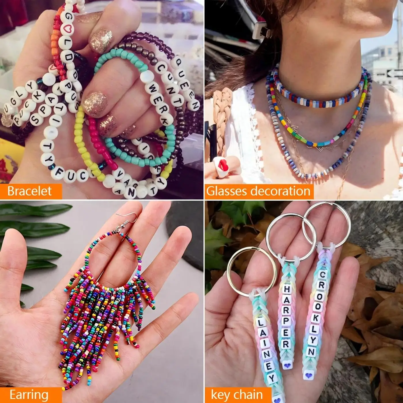DIY Bead Making Kit Bracelet Necklace Keychain Craft with Letter Beads Embroidery Thread Storage Box for Teens 14+ Adults Gifts