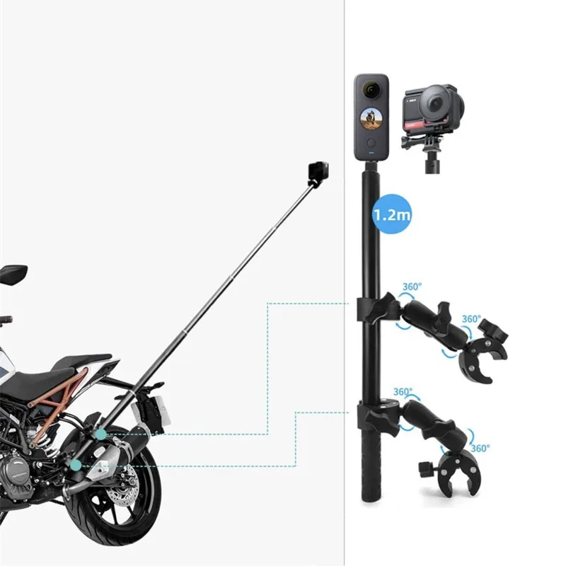 Camera Double Clip Crab Clamp for Insta360 X5 X4 X3 X2 GoPro 13 12 11 DJI Action 5 Pro 4 3 Camera Monopod Mount Handlebar Stand