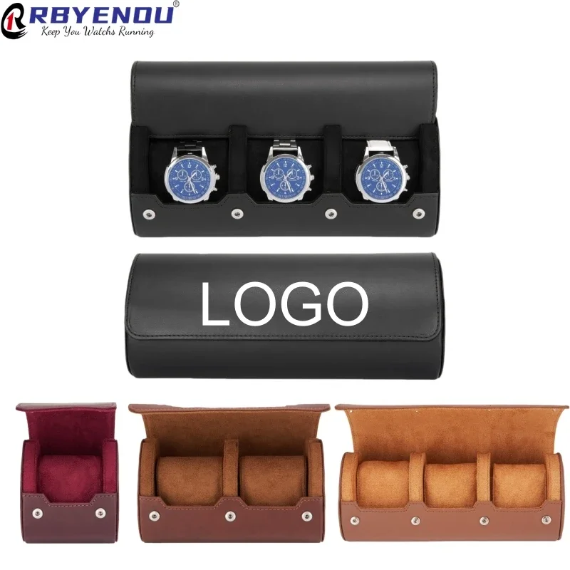 Customizable Logo 1/2/3 Slots Pu Leather Watch Case Roll Box Smart Watch Travel Bag Portable Jewelry Organizers Storage Case Box