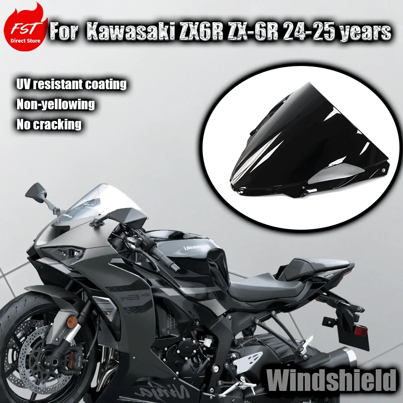 

For Suitable for Kawasaki ZX6R 2024-2026 modification: racing windshield with heightened fairing and visor