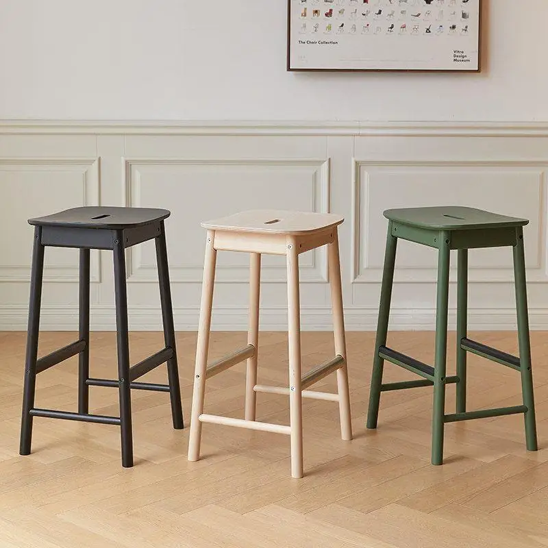 LTT Household Nordic Solid Wood Bar Stool, Café, Milk Tea Shop, Bar, Restaurant High Stool