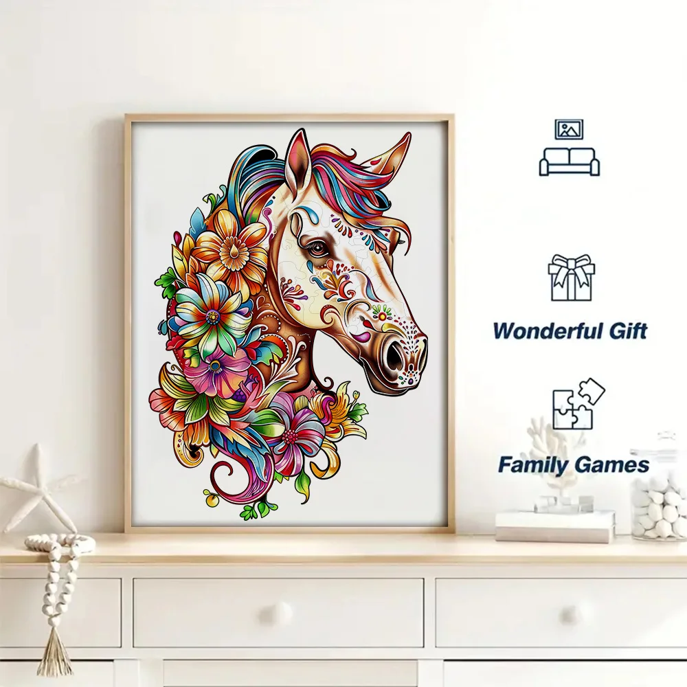 Horse shaped wooden puzzle - Exquisite paper box - Unique adult gift - Irregular animal shaped wooden puzzle - Children's GIFTS