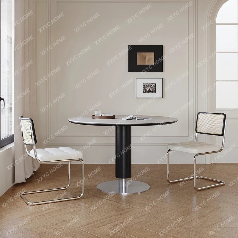 

Обеденный стол из массива дерева, круглый обеденный стол для небольшой квартиры в антикварном стиле, современный простой обеденный стол из нержавеющей стали.