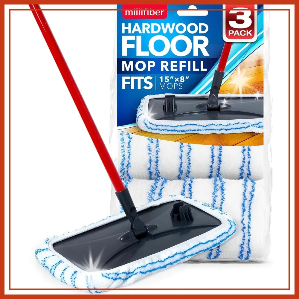 

Microfiber Mop Refills 15x8 Inches, 3-Pack - Reusable Washable Mop Heads for Hardwood, Tile, Laminate, and Vinyl Floors