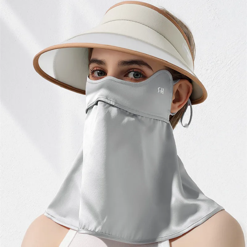 Silk Sunscreen Mask Women Summer Anti-UV Quick-drying Face Cover Scarf Breathable Lady Neck Protection Hanging Ear Headband