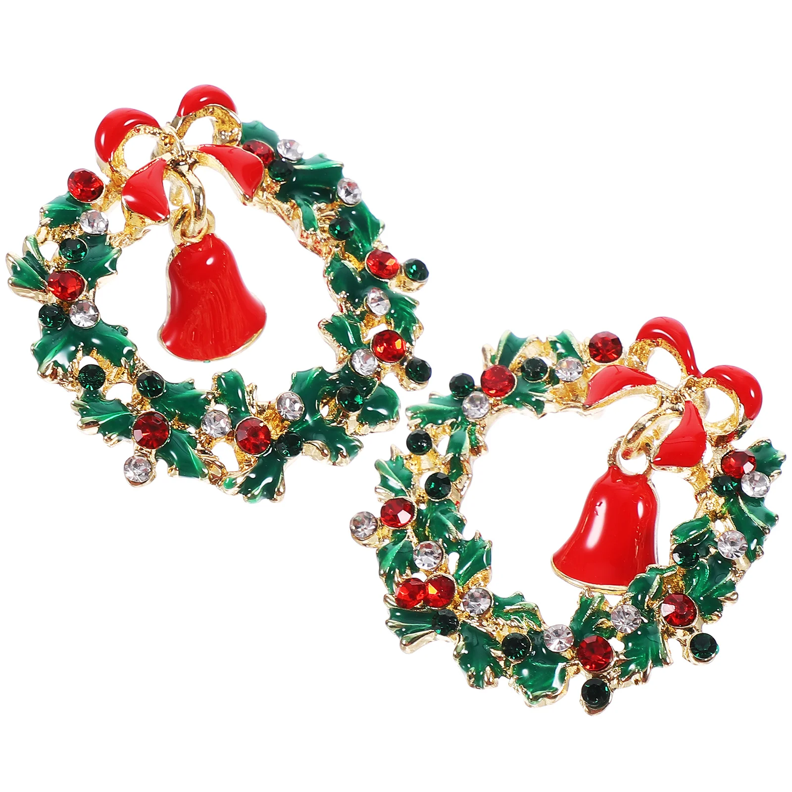 Jesus Alloy Oil Dripping Diamond Christmas Leaf Garland Earrings Bow Bell Miss Wreath for Women