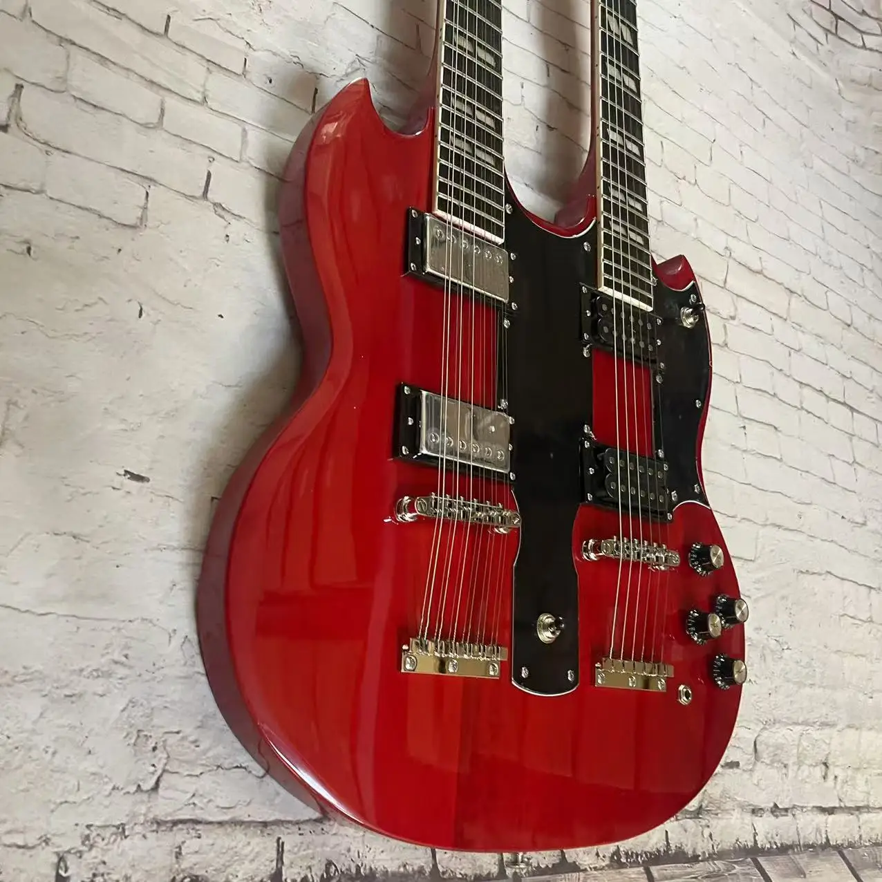 Electric Guitar Dual Path 12+6 Chord Electric Guitar, Transparent Red Body, Real Shipping Picture, In Stock