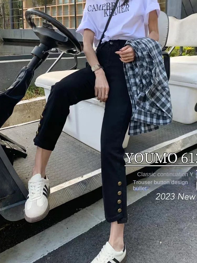 Imagem -03 - Jeans de Cintura Alta para Mulheres Nove Calças de Cano Reto Tamanho Grande Fino Novo Primavera e Outono Y2k 2023