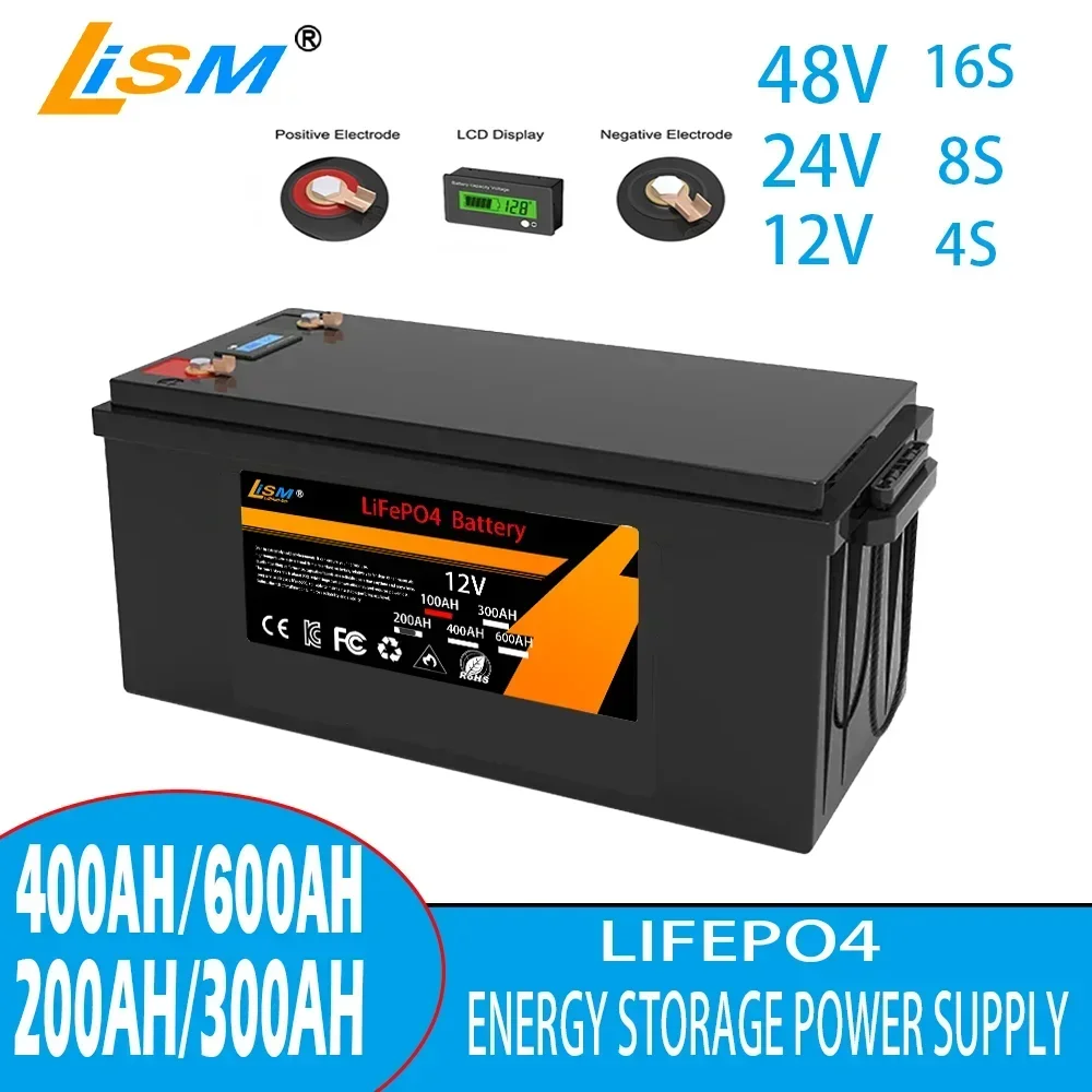 리튬 다리미 인산염 태양 에너지 RV 캠핑 배터리, LiFePO4 배터리, 16s 8s 4s, 48V, 24V, 12V, 600AH, 400AH, 200AH, 100AH, 면세