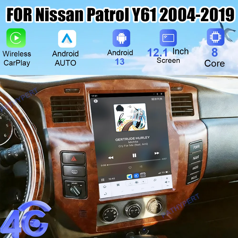 

12.1" For Nissan Patrol Y61 2004-2019 Car Radio Carplay Android 13 Auto Stere HD Screen Car Stereo BT GPS Navigation Head Unit