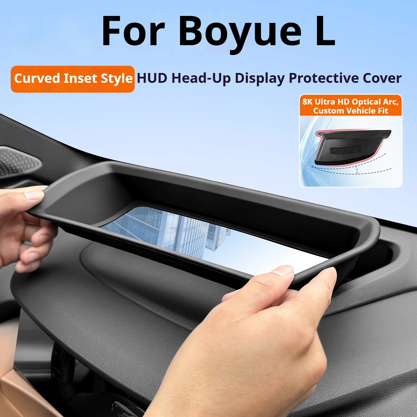 For Geely Boyue L 2025-2026 Curved Inset HUD Display Cover 1:1 Molded Cloth Lining No Mirroring Car Trim