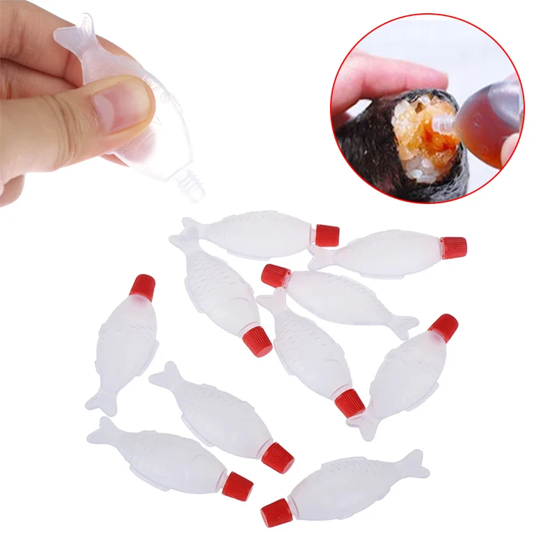 10 Uds. Botella de salsa de soja desechable en forma de pez de 4ml, bola de arroz, botella de Sushi, botella de vinagre, almuerzo escolar, Picnic, viajes y senderismo