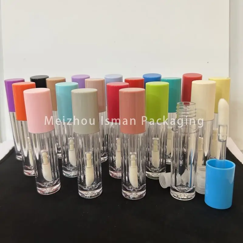 

50Pcs Cosmetic Packaging Refillable Multri Colors 5ml Round Lipgloss Lip Balm Container Big Wand Big Brush Lip Gloss Tubes