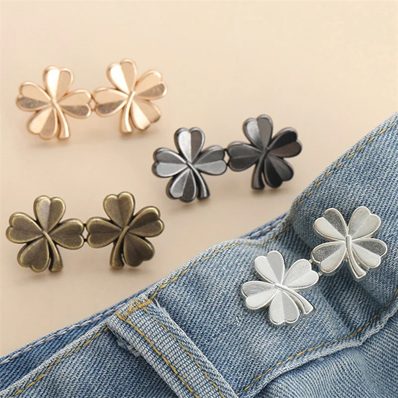 Clover Stars Flower  Alloy Pants Tighten Waist Brooches Buckle Pins Waist Clip Adjustable Snap Detachable Button for Pants Jeans