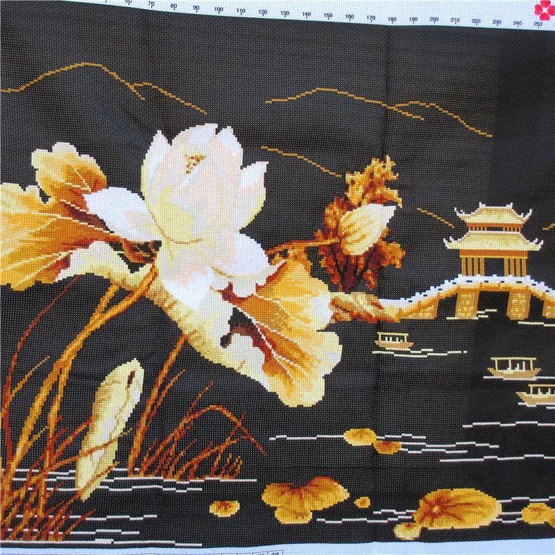 Ailuo 3D Handmade Cross Embroidery Finished Quyuan Fenghe Lotus Small Restaurant Dining Hall Hanging Paintings Embroidered for