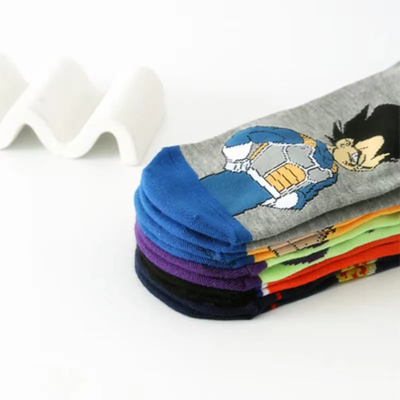 5 Pair Anime Dragon Ball Son Goku Vegeta Socks Men Hip Hop Print Skateboard Socks Personality Casual Cotton Short Cartoon Sock