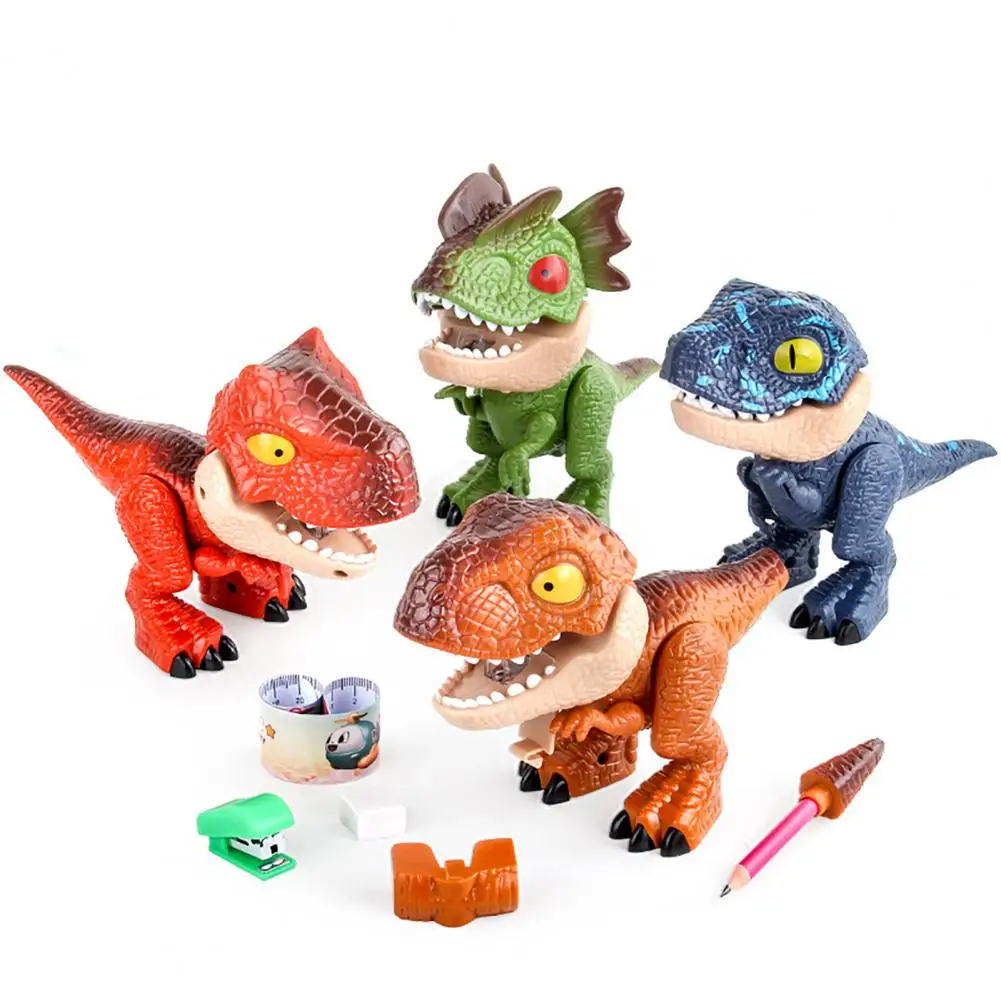 Dinosaur Toy 5-in-1 Pencil Sharpener Flexible Joint Dinosaur Toy Educational Dinosaur Stationery Set for Children's Kid's Gift