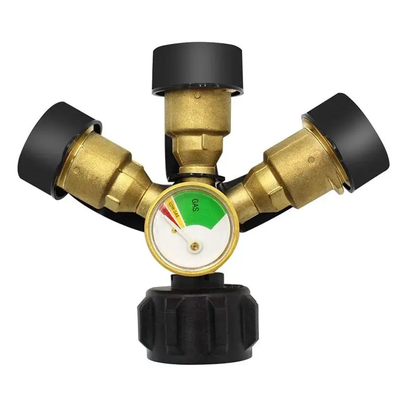 ABNQ 3 Way Propane Splitter with Gauge and Shut-Off Valve, 3 Y Propane Gas Splitter, Propane LP Tank Tee Gauge Adapter