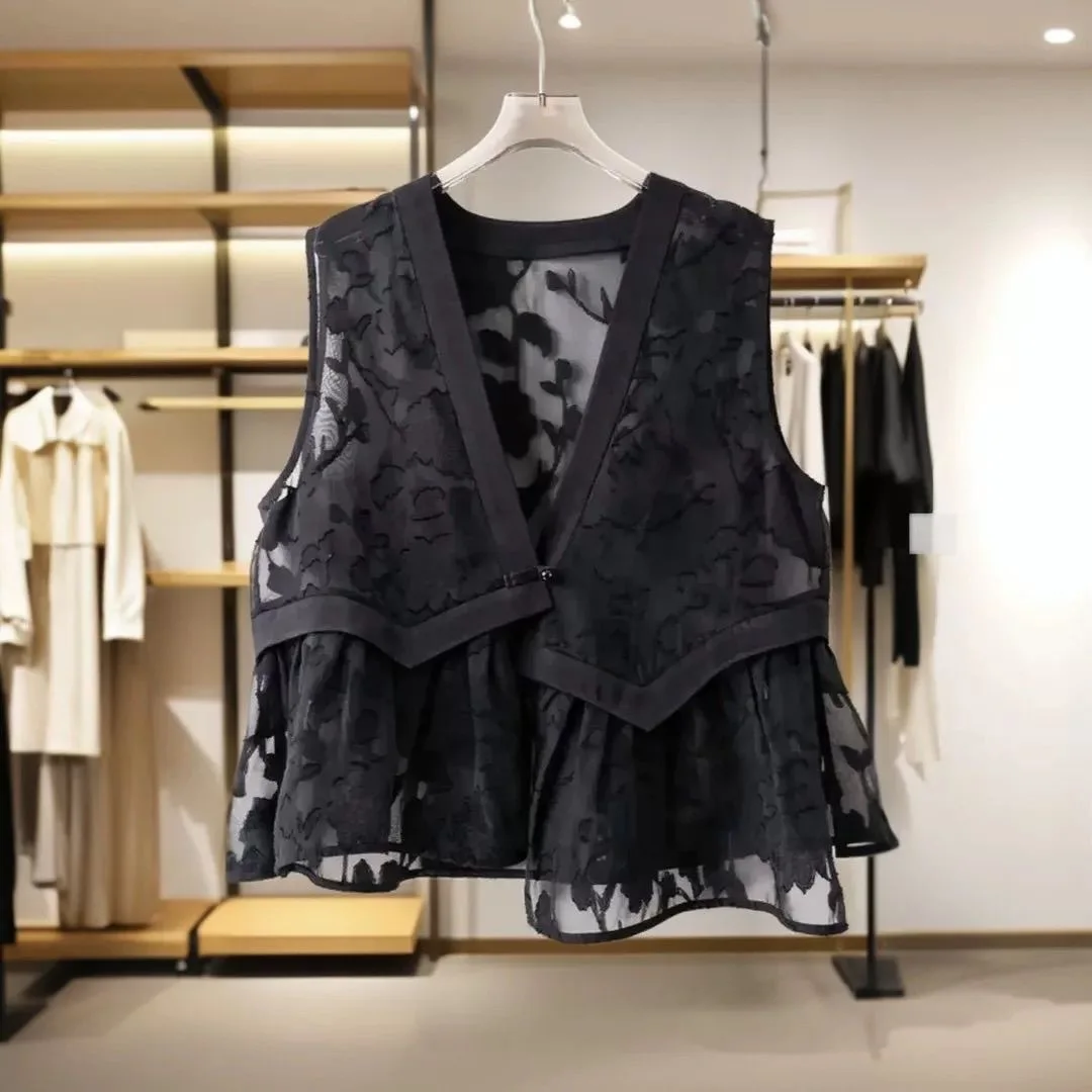 Elegant Floral Embroidery Women's Vest Jacket Thin New Chinese Style Heavy Embroidery National Trend Summer Outerwear