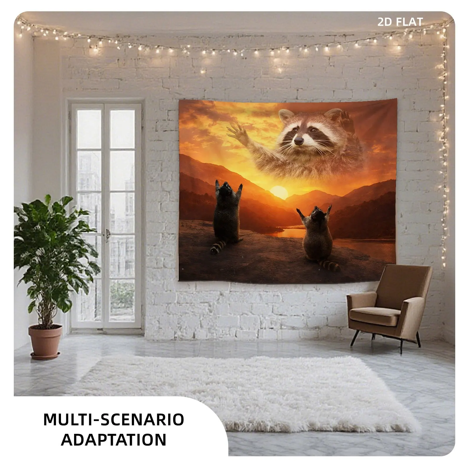 Internet Celebrity Worships Raccoon Meme Tapestry Sunset Funny Fun Background Cloth Dormitory Bedroom Wall Hanging Cloth