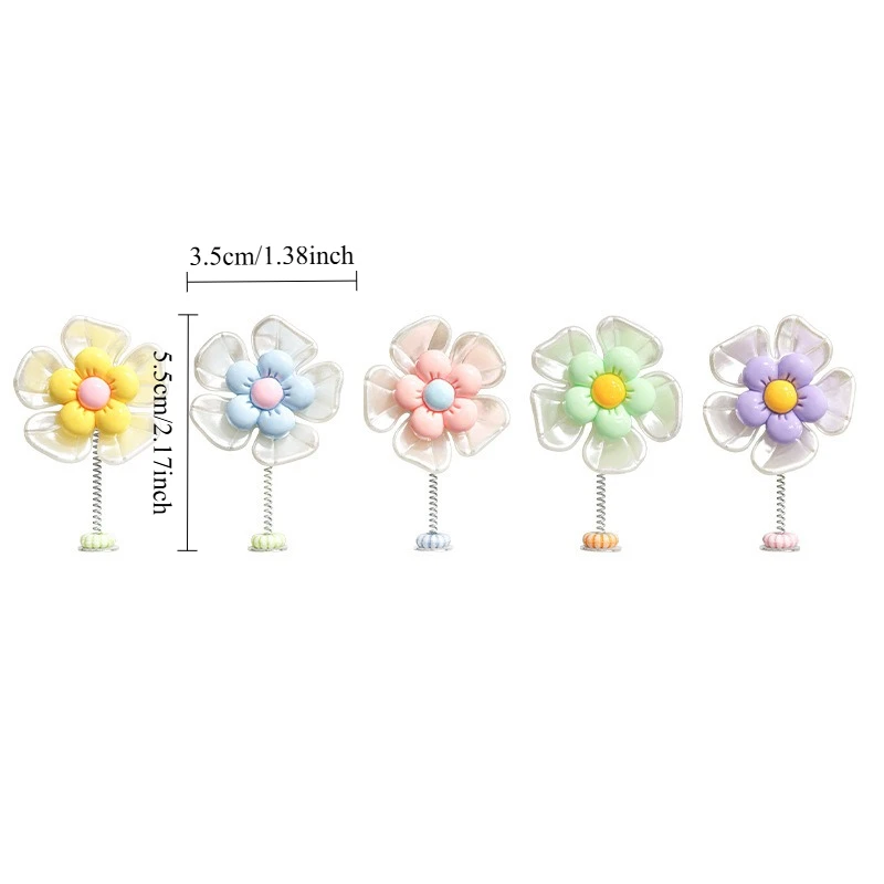 5Pcs Auto Accessories Chrysanthemums Car Dance Self-adhesive Ornaments Candy Color Cartoon Shaking Flower Ornaments Resin Car Da